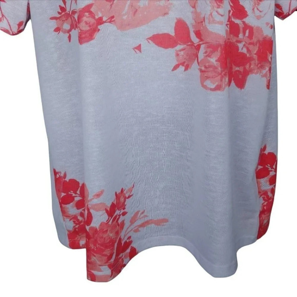 Claire France Knit Top Floral Roses White  Pink Salmon 2X NWT - Picture 4 of 8